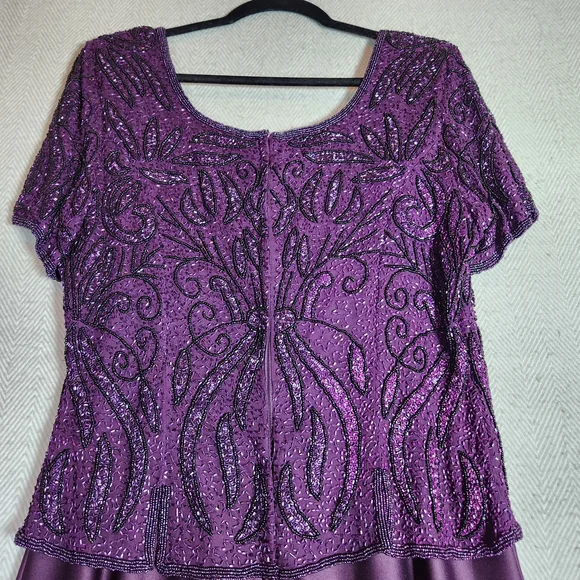 Vintage Stenay Plum Purple Glass Beaded 100% Silk Maxi Dress Womens Size 14 - Picture 14 of 15